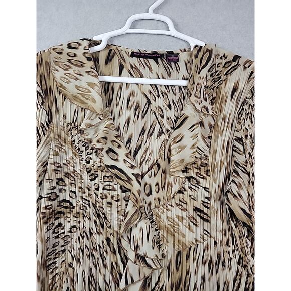 Hayley Matthews Tan Leopard Print LS Ruffled Pleated Mini Dress Tunic Plus 2X - Picture 3 of 13